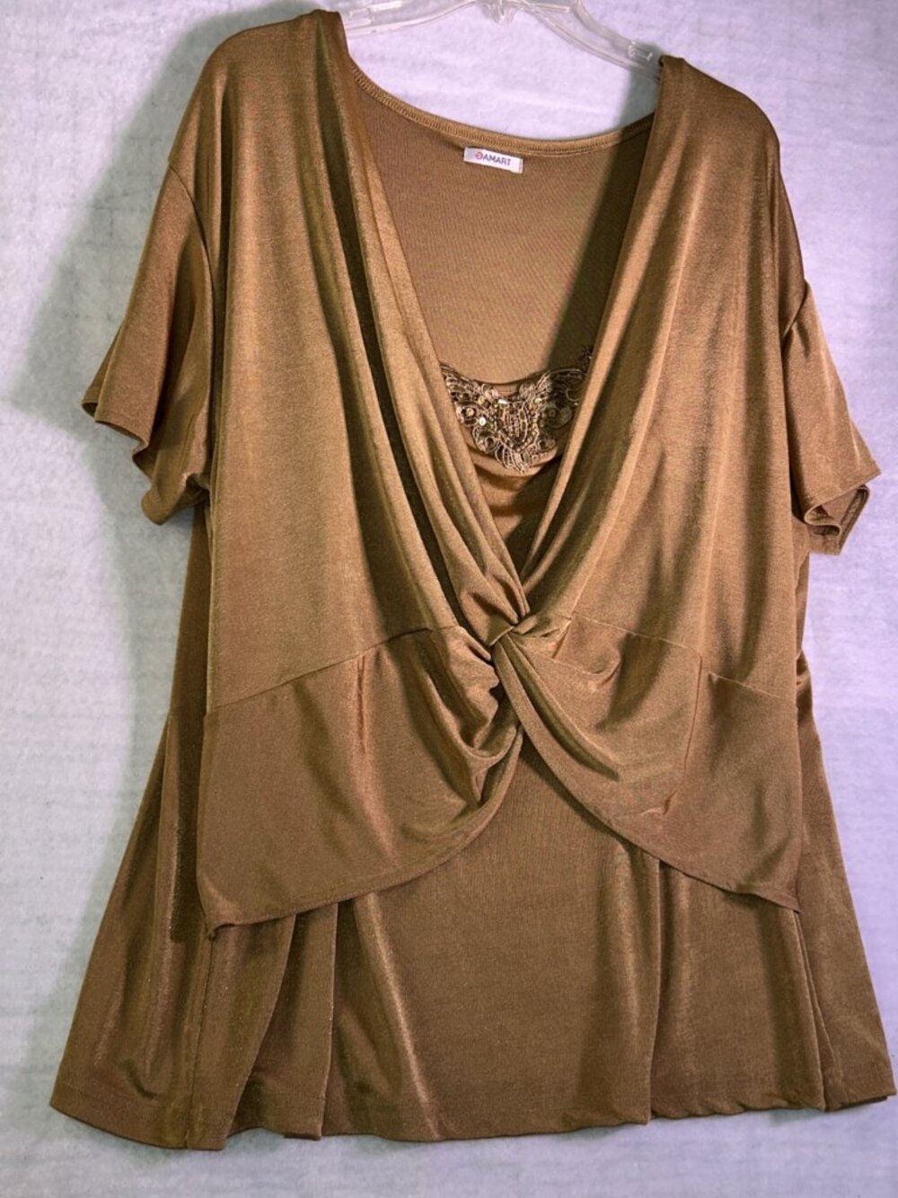 Damart, Gold Shiny Built In Tank With Beads And Sequins Size 22/24